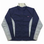 TOMMY HILFIGER 90s Stand Collar Nylon Jacket M Navy Grey Reflective Lines