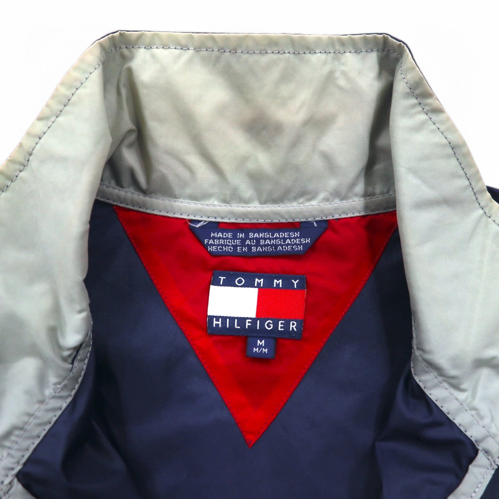 TOMMY HILFIGER 90s Stand Collar Nylon Jacket M Navy Grey Reflective Lines
