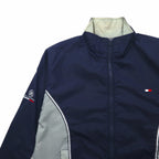 TOMMY HILFIGER 90s Stand Collar Nylon Jacket M Navy Grey Reflective Lines