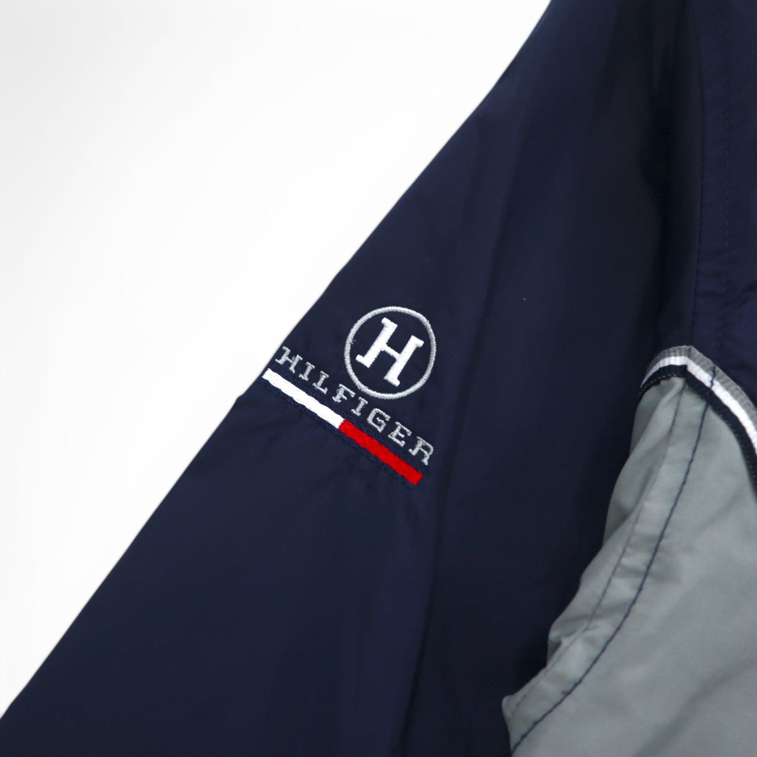 TOMMY HILFIGER 90s Stand Collar Nylon Jacket M Navy Grey Reflective Lines