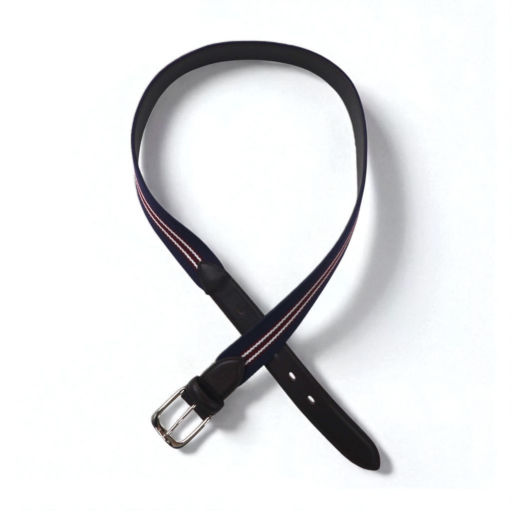 VAN -JAC- IVY Ivy Tape Belt, Navy, Stretch Mesh, PU Leather
