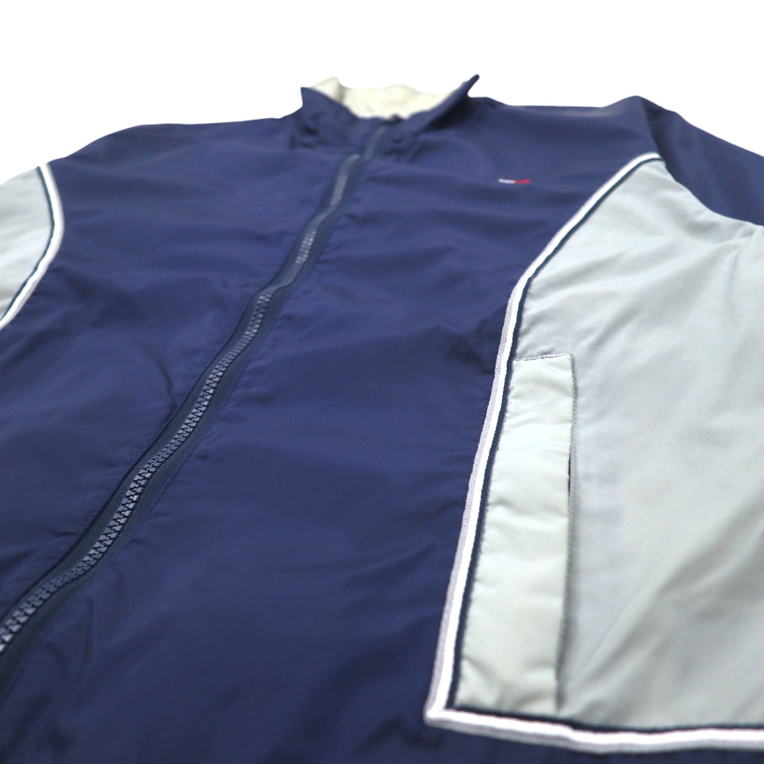TOMMY HILFIGER 90s Stand Collar Nylon Jacket M Navy Grey Reflective Lines