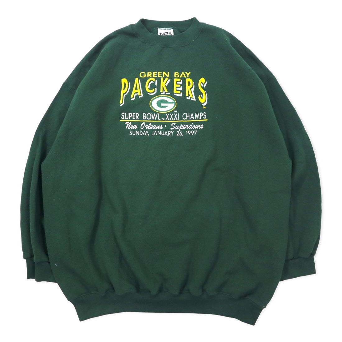 日本然リトテ-古着オンライン-USA製 90年代 TULTEX NFL 刺繍 スウェット 2XL グリーン コットン 裏起毛 GREEN BAY PACKERS ビッグサイズ-USA Made 90's TULTEX NFL Embroidery Sweatshirt 2XL Green Cotton brushed lining GREEN BAY PACKERS Big Size