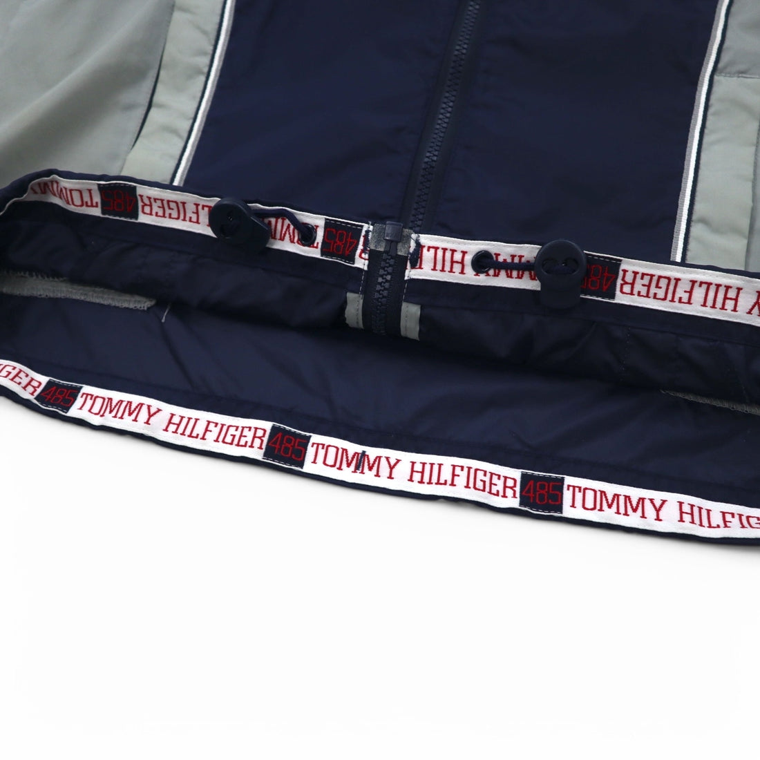 TOMMY HILFIGER 90s Stand Collar Nylon Jacket M Navy Grey Reflective Lines