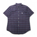 Burberry's Nova Check Short Sleeve Button-Down Shirt, Size M, Navy, with Chest Pocket and Embroidered Logo