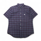 Burberry's Nova Check Short Sleeve Button-Down Shirt, Size M, Navy, with Chest Pocket and Embroidered Logo