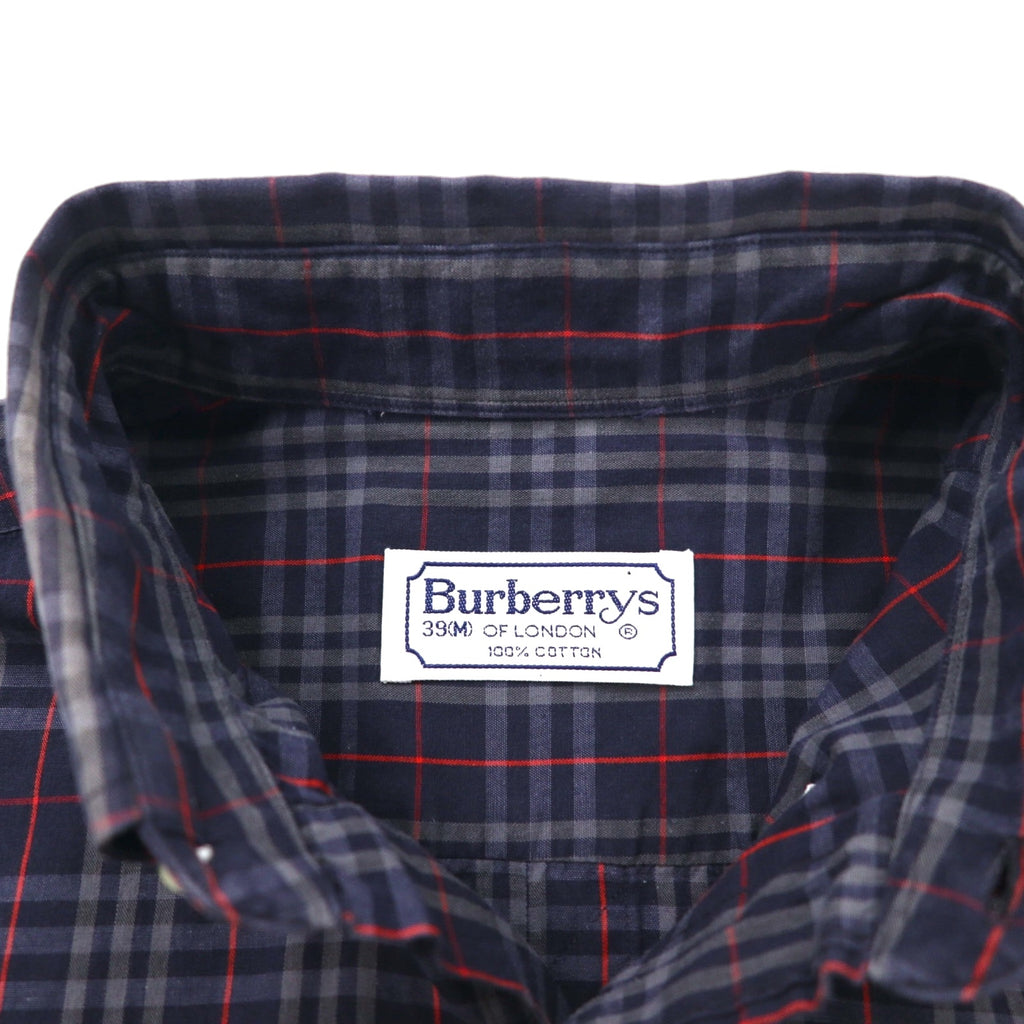 Burberry's Nova Check Short Sleeve Button-Down Shirt, Size M, Navy, with Chest Pocket and Embroidered Logo