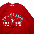Warner Bros 80s BUGS BUNNY Character Print Sweatshirt S Red Cotton Bukky-Aki