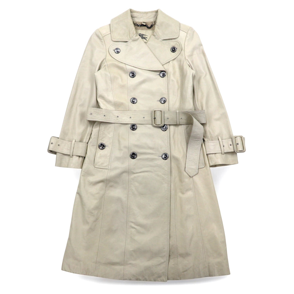 BURBERRY Lamb Leather Trench Coat, Medium, Ivory, Sheepskin, Belted