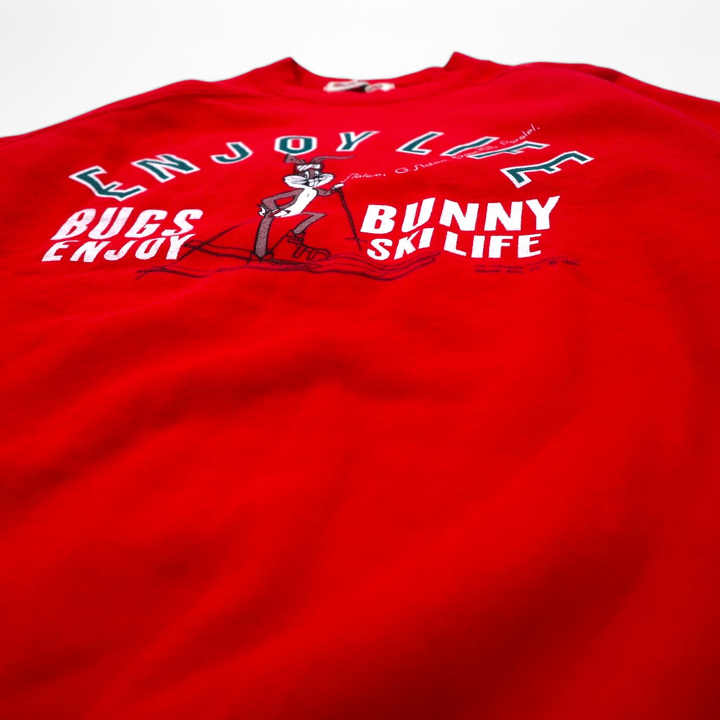 Warner Bros 80s BUGS BUNNY Character Print Sweatshirt S Red Cotton Bukky-Aki