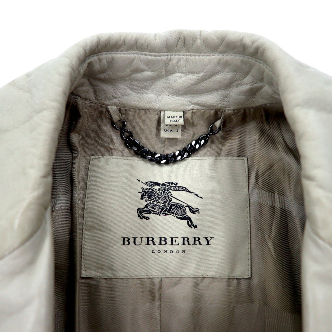 BURBERRY Lamb Leather Trench Coat, Medium, Ivory, Sheepskin, Belted