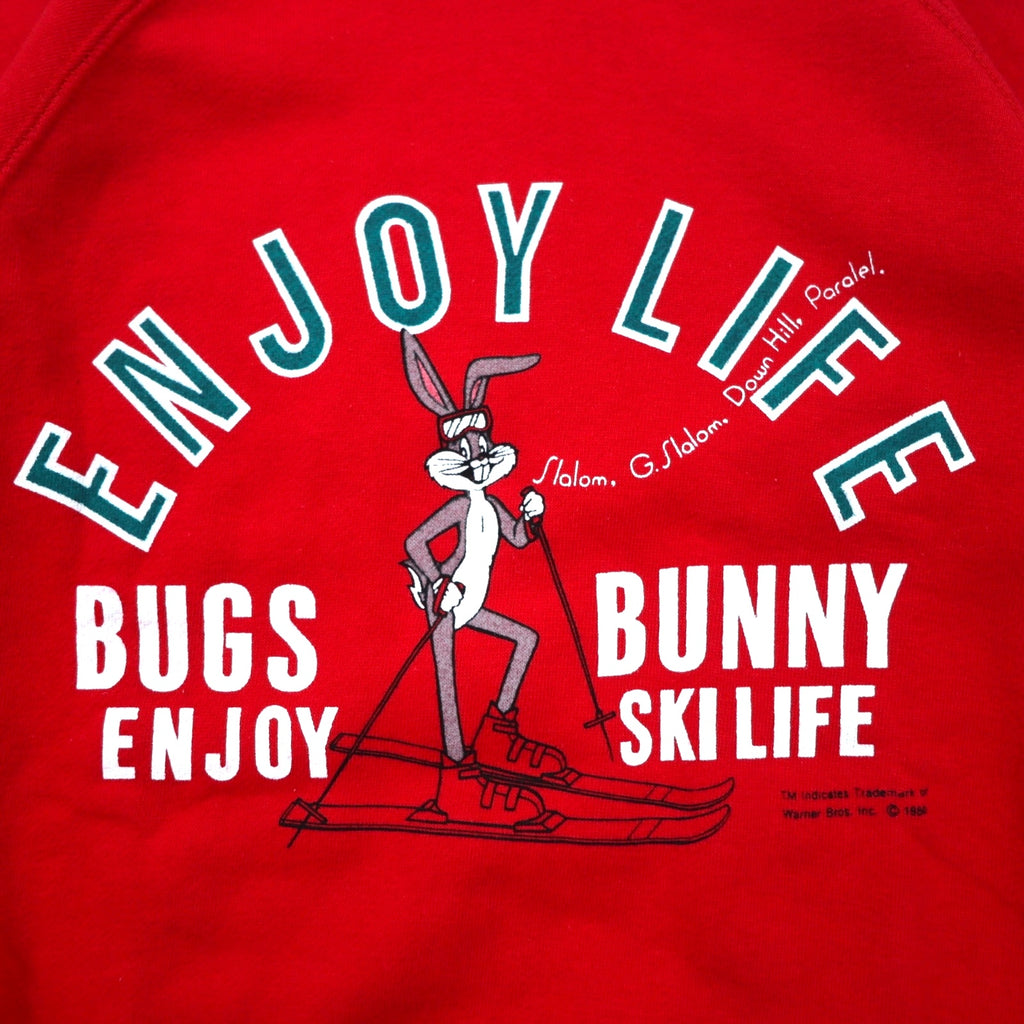 Warner Bros 80s BUGS BUNNY Character Print Sweatshirt S Red Cotton Bukky-Aki