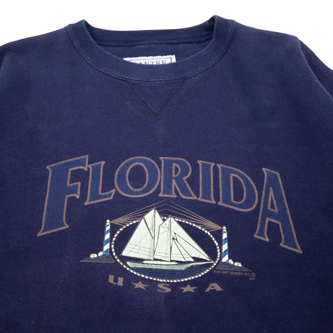 Made in USA 90s SANTEE HVYWT Reverse Weave Sweatshirt XL Navy Cotton FLORIDA Print