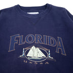 Made in USA 90s SANTEE HVYWT Reverse Weave Sweatshirt XL Navy Cotton FLORIDA Print