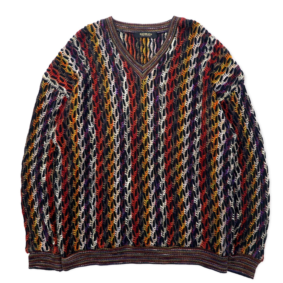 日本然リトテ-古着オンライン-カナダ製 90年代 BACHRACH 3D 立体編み ローゲージ ニット セーター L マルチカラー コットン 総柄-Canada Made 90's BACHRACH 3D 3D knit low gauge knit sweater L multi color cotton patterned