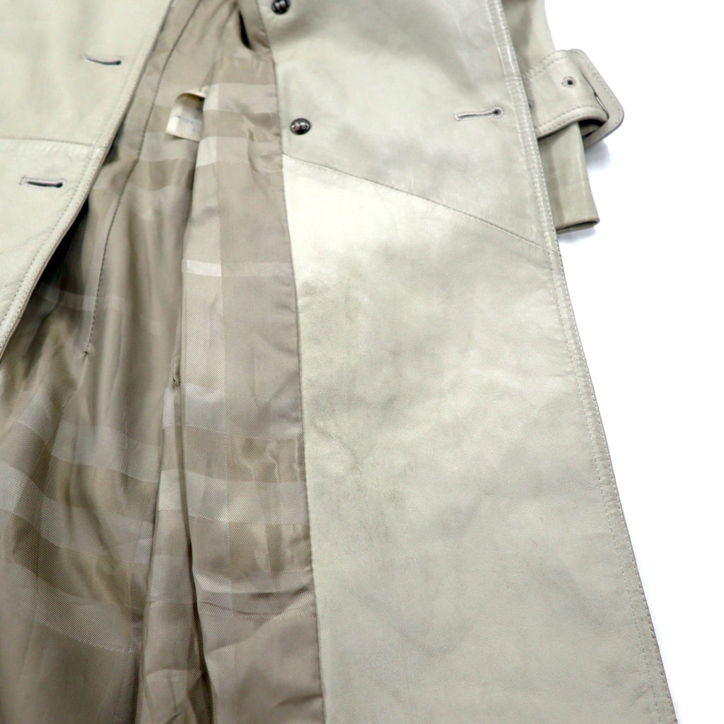 BURBERRY Lamb Leather Trench Coat, Medium, Ivory, Sheepskin, Belted
