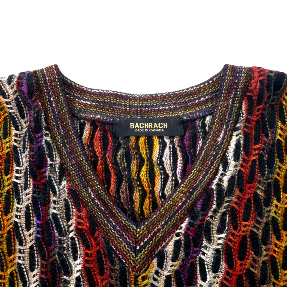 Made in Canada 90s BACHRACH 3D 3D knit low gauge knit sweater L Multicolor Cotton All-over pattern