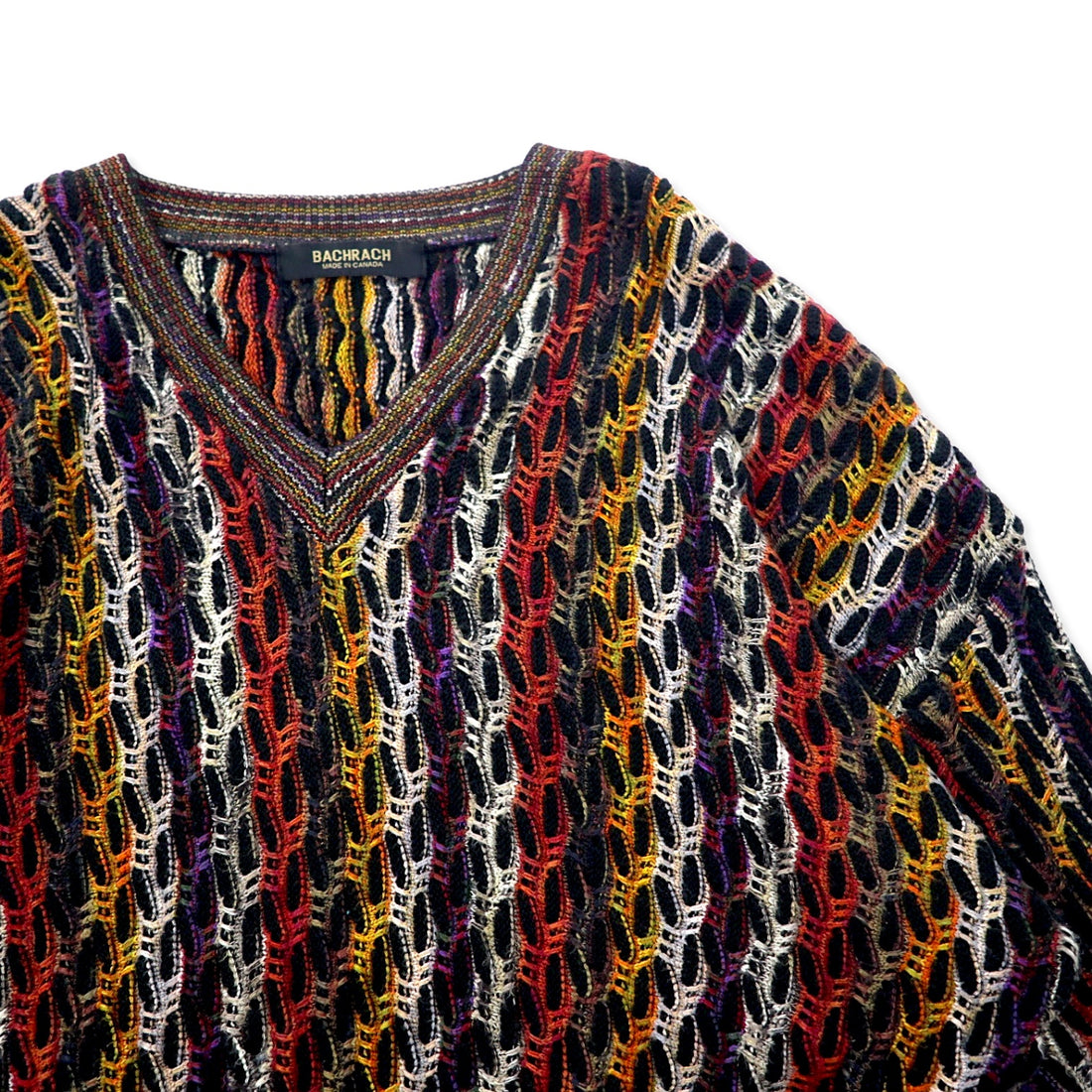 Made in Canada 90s BACHRACH 3D 3D knit low gauge knit sweater L Multicolor Cotton All-over pattern