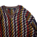 Made in Canada 90s BACHRACH 3D 3D knit low gauge knit sweater L Multicolor Cotton All-over pattern