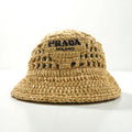 PRADA Natural Crochet Bucket Hat in Beige Raffia, 1HC137 2A2T, Made in Italy