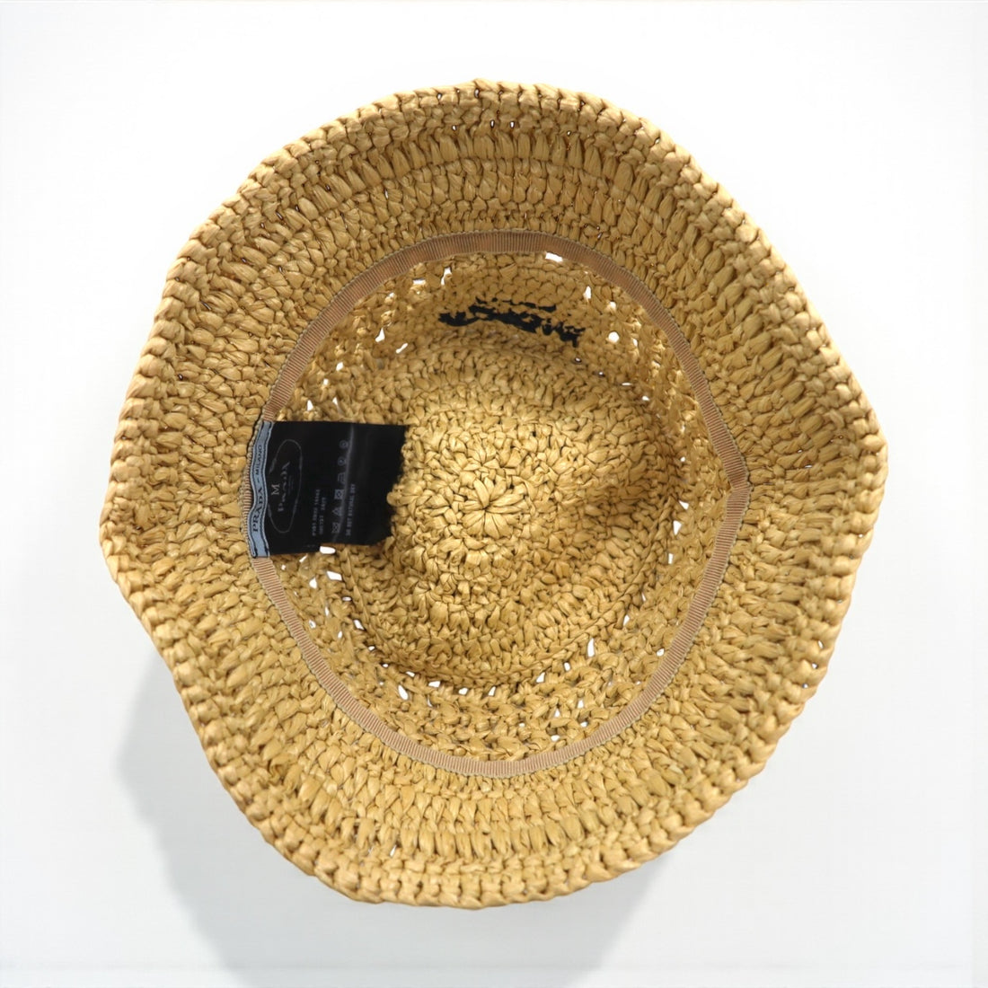 PRADA Natural Crochet Bucket Hat in Beige Raffia, 1HC137 2A2T, Made in Italy