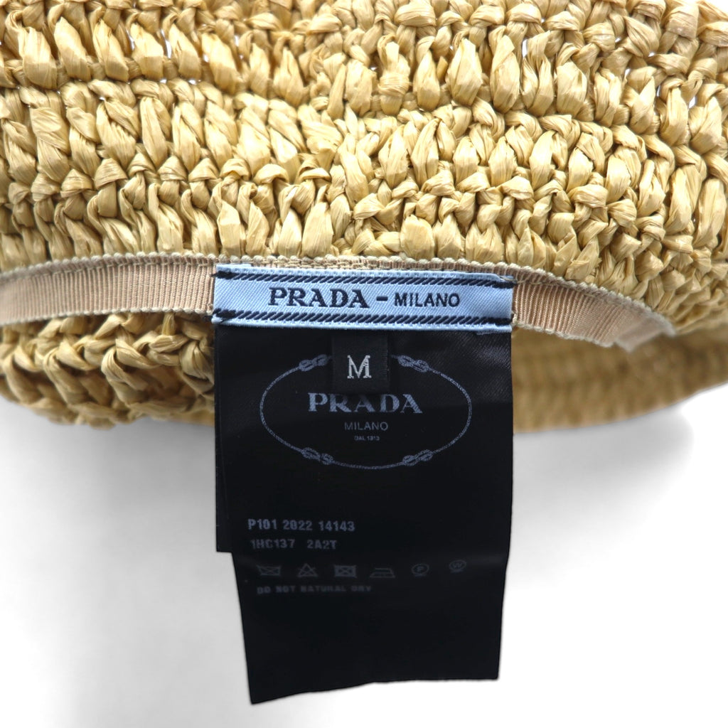 PRADA Natural Crochet Bucket Hat in Beige Raffia, 1HC137 2A2T, Made in Italy