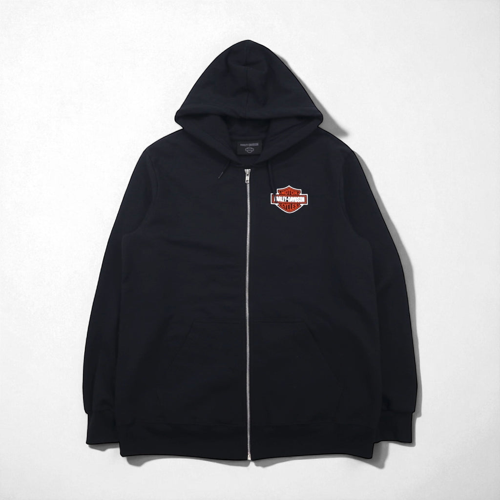 HARLEY DAVIDSON Zip Hoodie, XL, Black, Cotton, Double-Sided Print