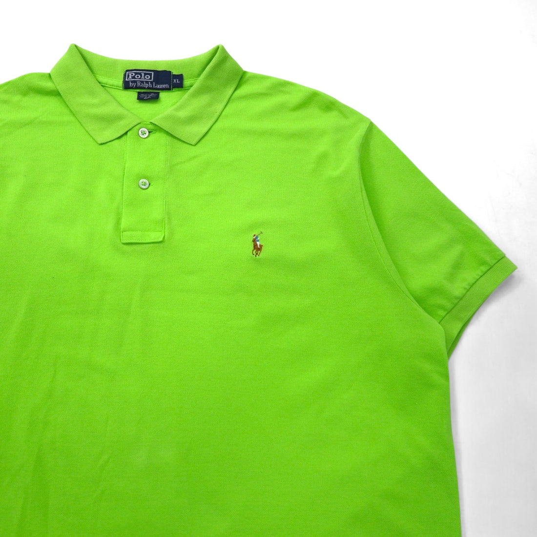 Polo by Ralph Lauren 90s Polo Shirt, Size XL, Green Cotton, Pique, Small Pony Embroidery, Made in Peru