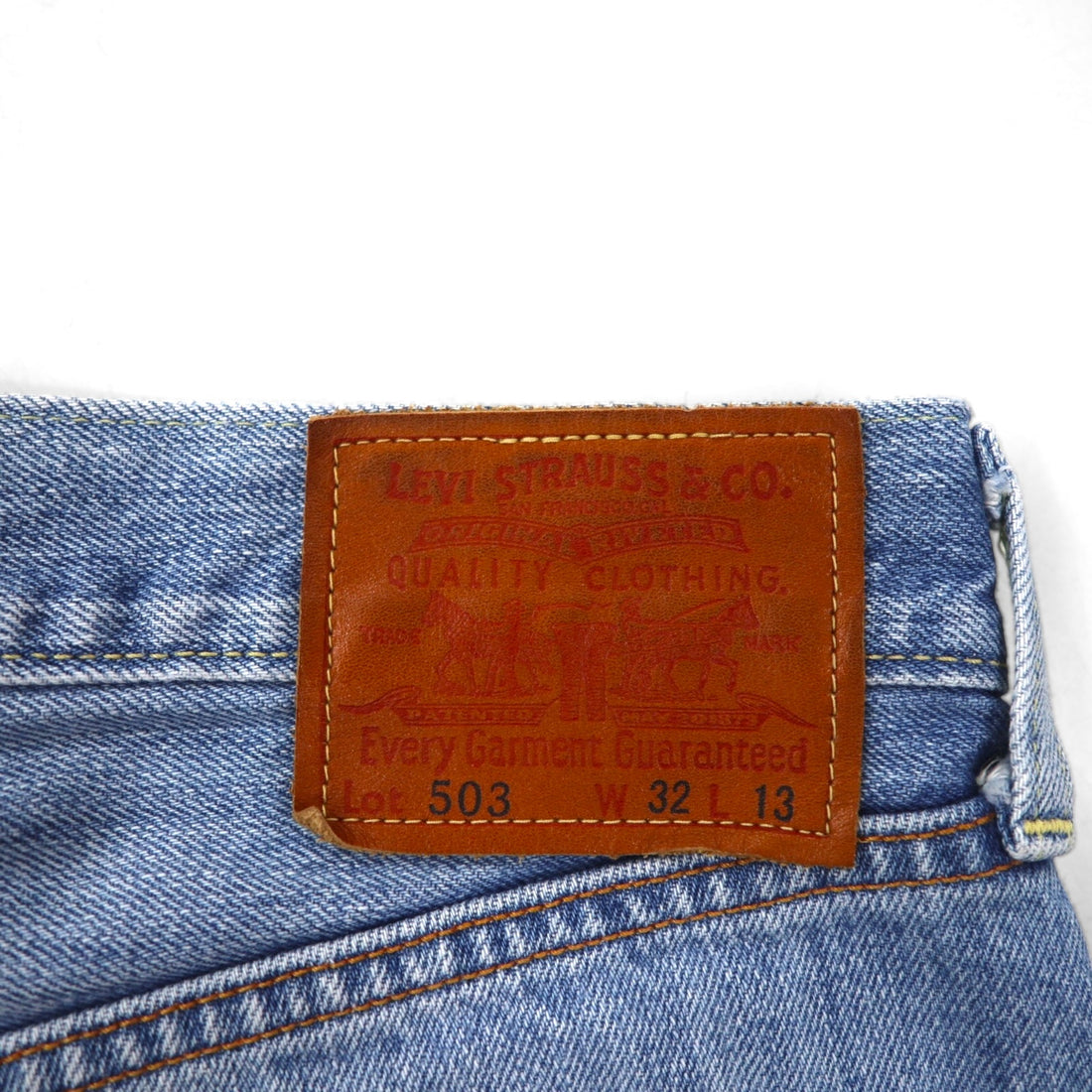 Levi's 503 Short Denim Pants, Size M, Indigo Blue with Leather Patch and Zipper Fly, 503-0035