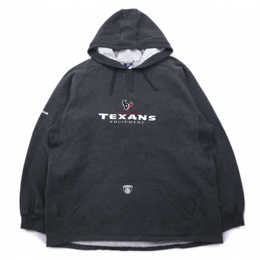 Reebok Pullover Hoodie 2XL Grey Fleece Lining Front Pocket NFL Houston Texans Big Size
