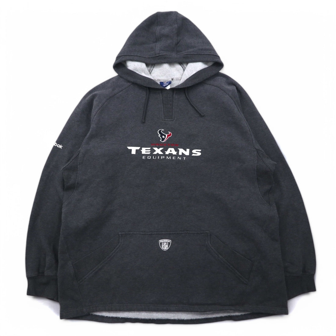 Reebok Pullover Hoodie 2XL Grey Fleece Lining Front Pocket NFL Houston Texans Big Size