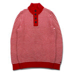 TOMMY HILFIGER ハーフボタン ワッフルニットセーター L レッド ボーダー ローゲージ