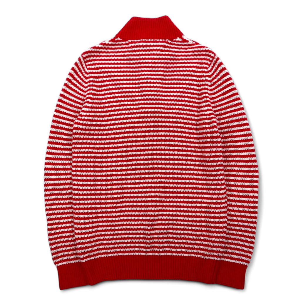 TOMMY HILFIGER ハーフボタン ワッフルニットセーター L レッド ボーダー ローゲージ