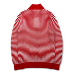 TOMMY HILFIGER ハーフボタン ワッフルニットセーター L レッド ボーダー ローゲージ