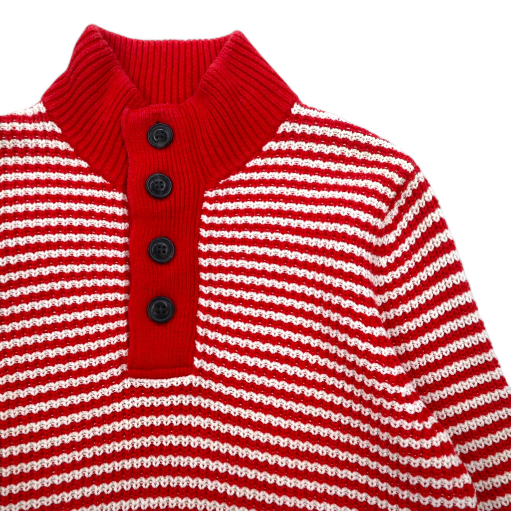 TOMMY HILFIGER ハーフボタン ワッフルニットセーター L レッド ボーダー ローゲージ
