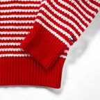 TOMMY HILFIGER ハーフボタン ワッフルニットセーター L レッド ボーダー ローゲージ