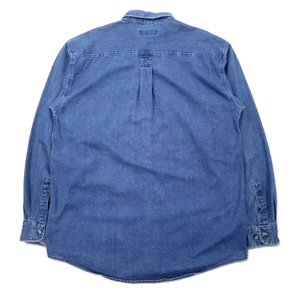 Timberland 90s WEATHER GEAR Denim Shirt XL Blue Cotton One Point Logo Embroidery