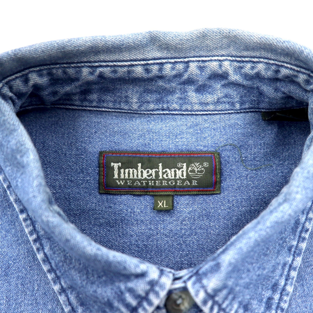 Timberland 90s WEATHER GEAR Denim Shirt XL Blue Cotton One Point Logo Embroidery