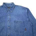 Timberland 90s WEATHER GEAR Denim Shirt XL Blue Cotton One Point Logo Embroidery