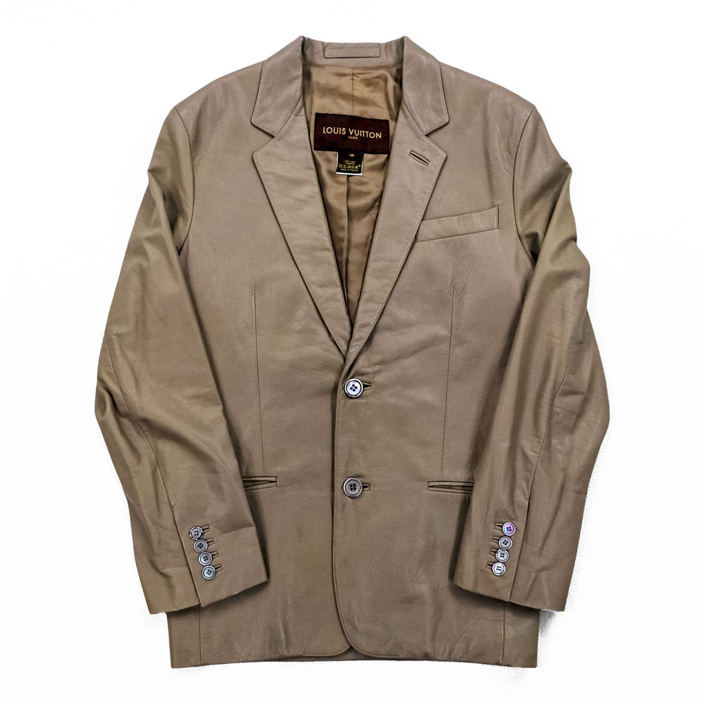 LOUIS VUITTON French calfskin 2B tailored jacket L beige cowhide leather LVJ authorized dealer