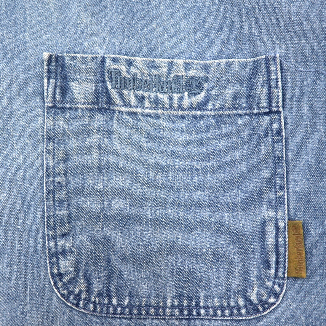 Timberland 90s WEATHER GEAR Denim Shirt XL Blue Cotton One Point Logo Embroidery