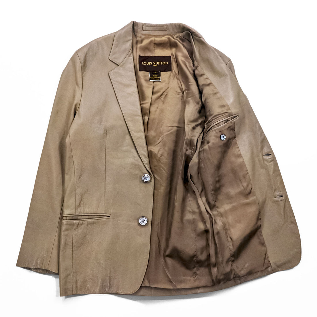 LOUIS VUITTON French calfskin 2B tailored jacket L beige cowhide leather LVJ authorized dealer