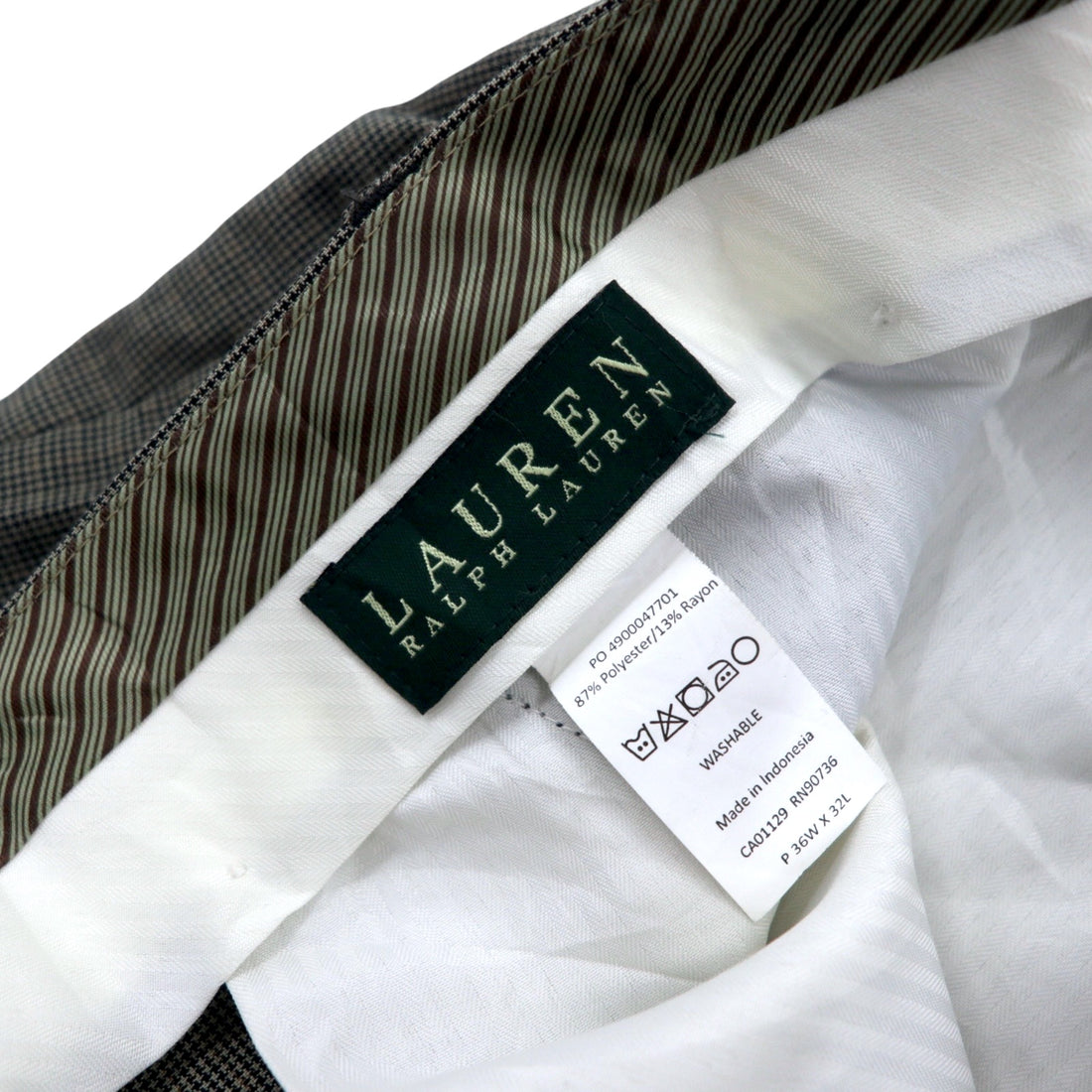 LAUREN RALPH LAUREN タック ワイド スラックスパンツ 36 グレー ガンクラブチェック 千鳥格子 ポリエステル