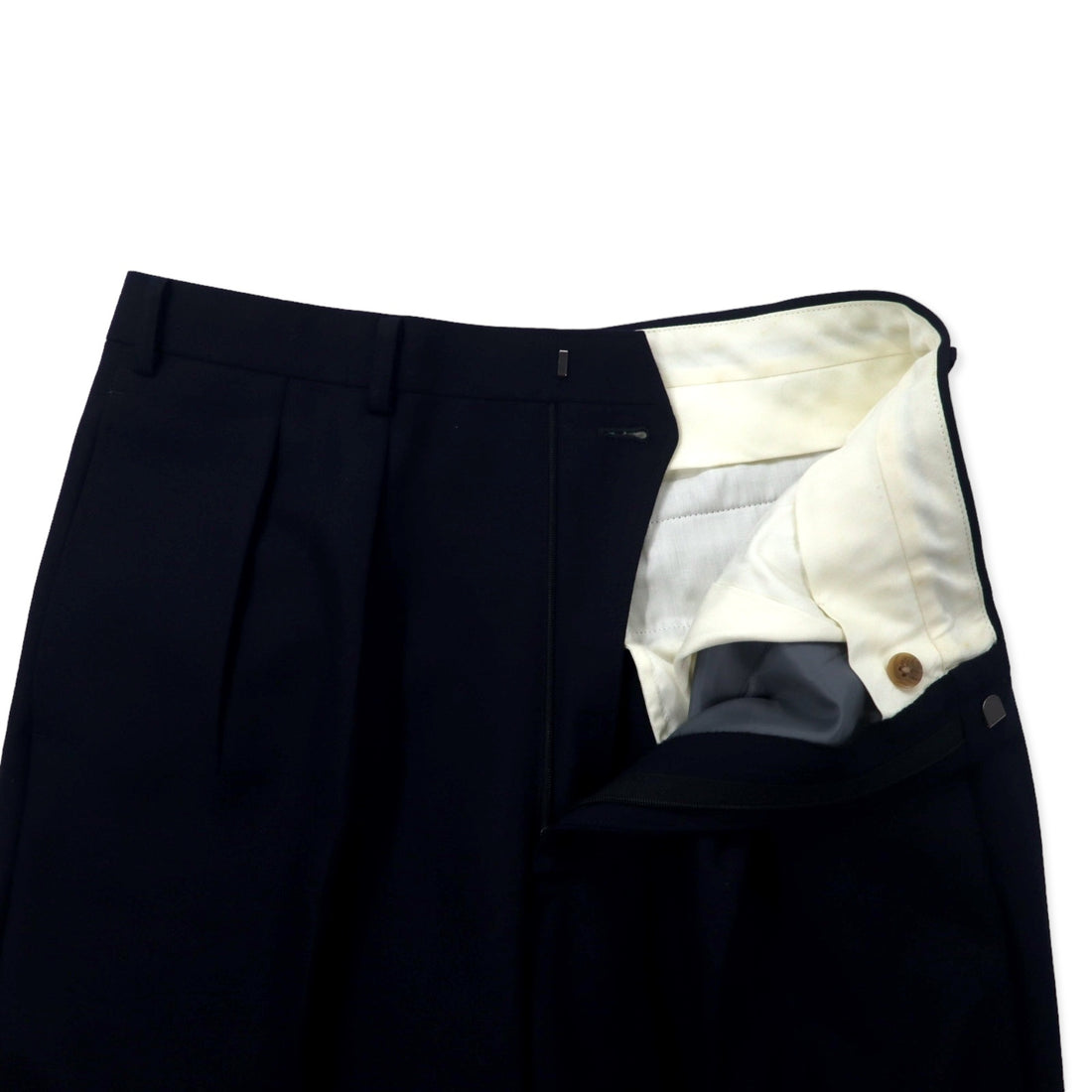 Burberrys Old Gabardine Tuck Wide Slack Pants 88 Navy Wool Made in Japan