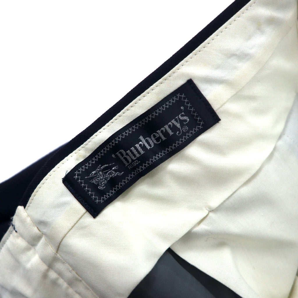 Burberrys Old Gabardine Tuck Wide Slack Pants 88 Navy Wool Made in Japan