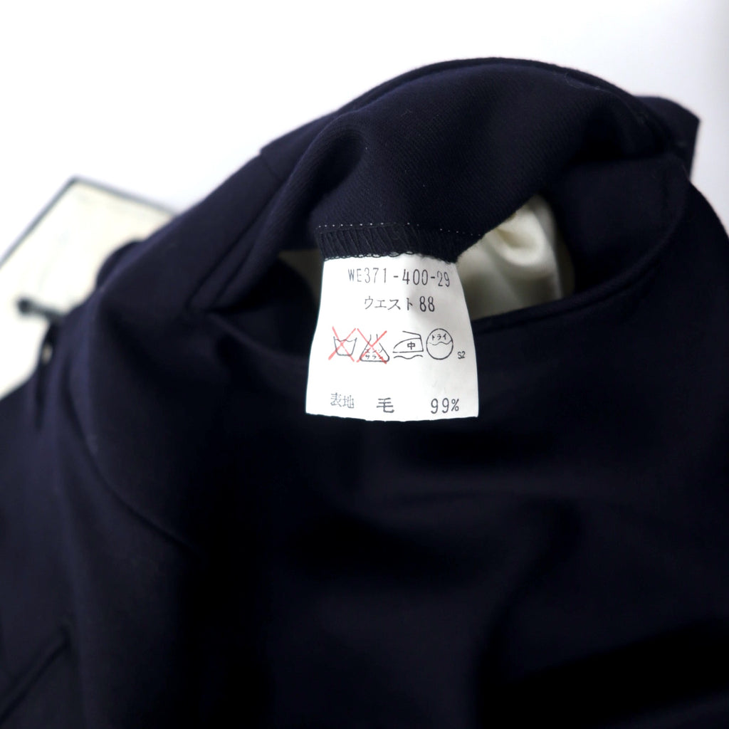 Burberrys Old Gabardine Tuck Wide Slack Pants 88 Navy Wool Made in Japan