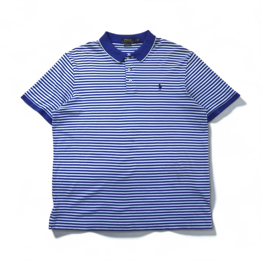 POLO RALPH LAUREN クラシックフィット ボーダー ポロシャツ L ブルー  コットン スモールポニー刺繍