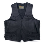 90s UNIK Leather Apparel Leather Vest Biker Vest XL Black Snap Button Lace-up