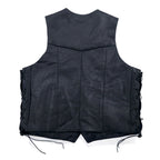 90s UNIK Leather Apparel Leather Vest Biker Vest XL Black Snap Button Lace-up