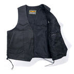 90s UNIK Leather Apparel Leather Vest Biker Vest XL Black Snap Button Lace-up